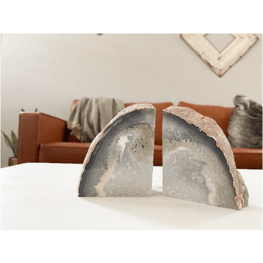 Crystal Agate Bookend | Gray and White.