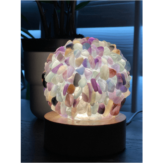 Fluorite Tumbled Stone Crystal Lamp Decor.