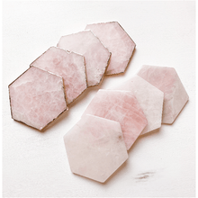  Hexagon Pink Rose Quartz Slice Coaster | Agate Drink & Barware | Home Decor.