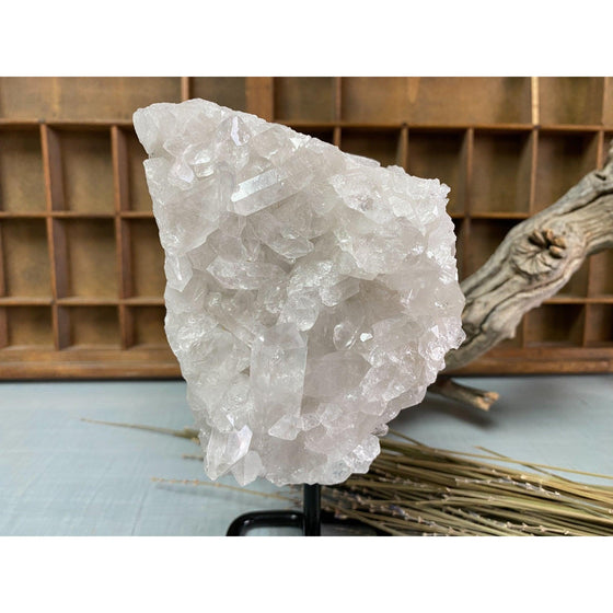 Raw (Cluster) Clear Quartz on a metal stand 1 lb 15 oz | Quartz Cluster in a stand | Clear Quartz | Great gift.