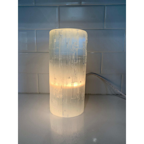 White Selenite Crystal Flat Lamp | Home Decor.