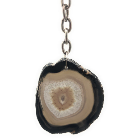 Black Neutral Agate Slice Keychain | Natural Agate Keychain | Perfect Gift.