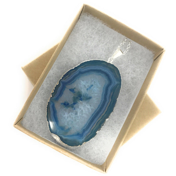 Blue Agate Slice Necklace | Natural Agate Necklace | Great Gift.