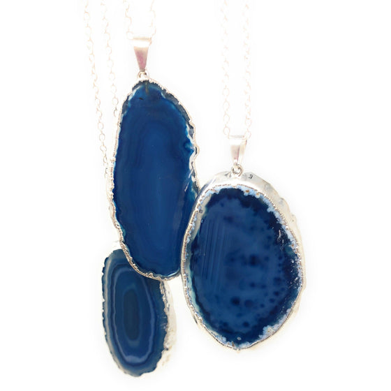 Blue Agate Slice Necklace | Natural Agate Necklace | Great Gift.