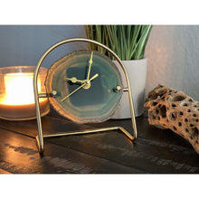  Colored Agate Clock with Gold Clock Hands Mounted on a Gold Stand | Agate Clock | Great Gift.