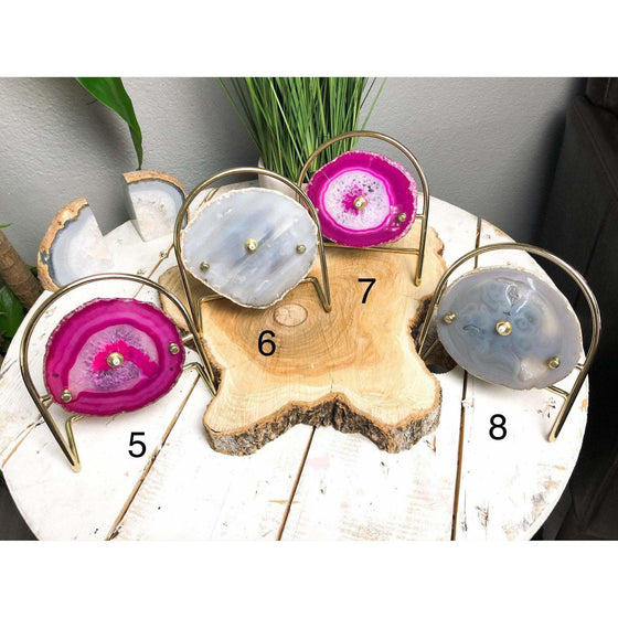 Colored Agate Clock with Gold Clock Hands Mounted on a Gold Stand | Agate Clock | Great Gift.