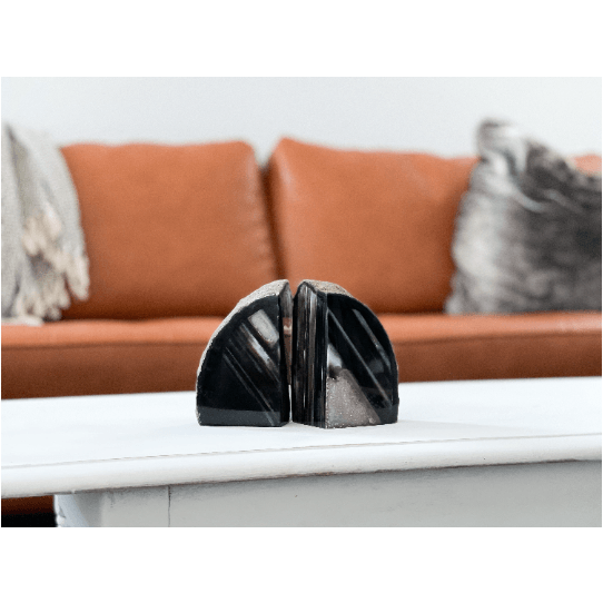 Crystal Agate Bookend | Black and Grey.