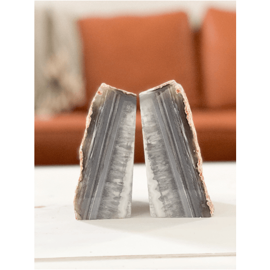 Crystal Agate Bookend | Gray and White.
