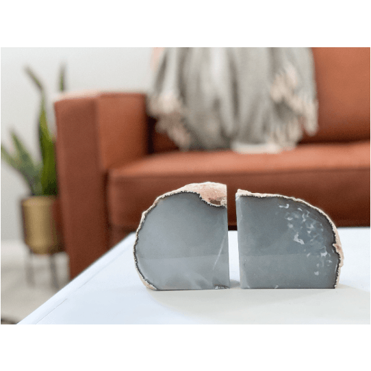 Crystal Agate Bookend | Gray and White | Speckled.