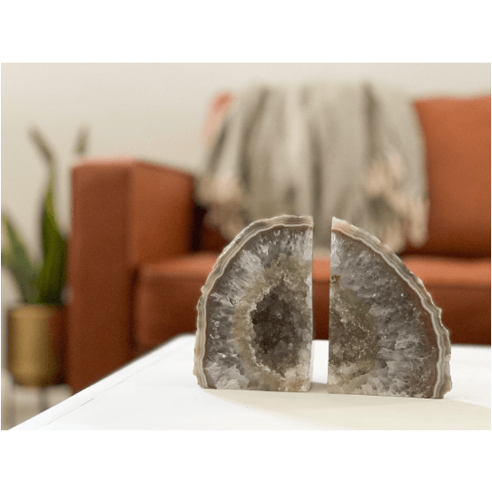 Crystal Agate Bookend | Neutrals Grey White Brown.