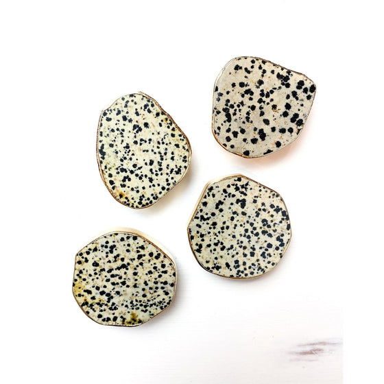 Dalmatian Jasper Gemstone | Crystal Phone Stand with Gold Rim (natural gemstone).