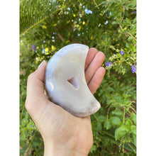  Gray + White Agate Geode Moon Accent Piece.