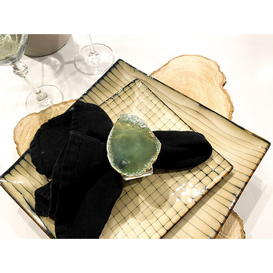 Green Agate Napkin Ring - Gold Trim.