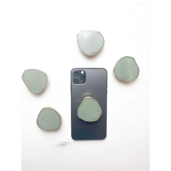 Green Aventurine Phone Stand with GOLD Rim | Light Green Crystal (Natural Gemstone).