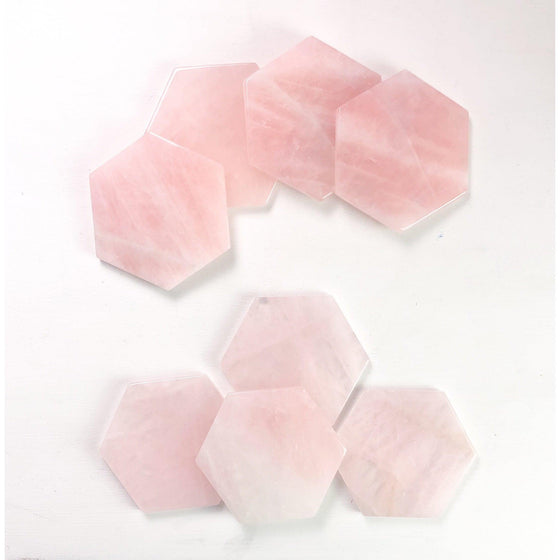 Hexagon Pink Rose Quartz Slice Coaster | Agate Drink & Barware | Home Decor.
