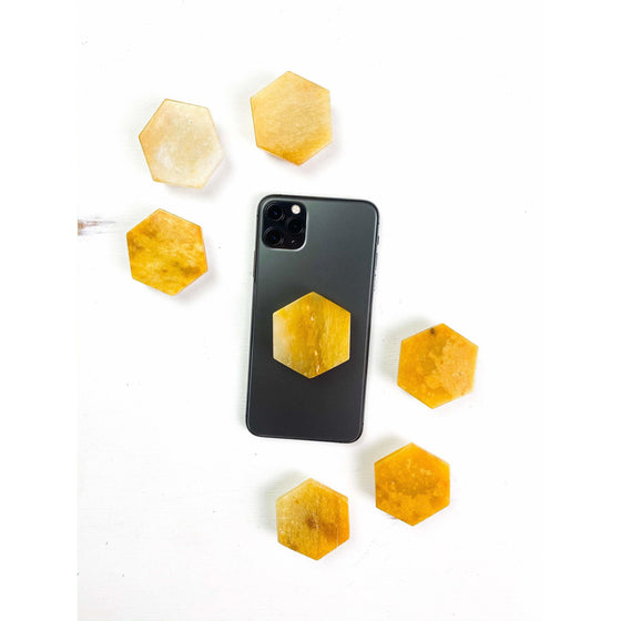 Honey Onyx Hexagon Custom Crystal Phone Stand (Natural Gemstone).
