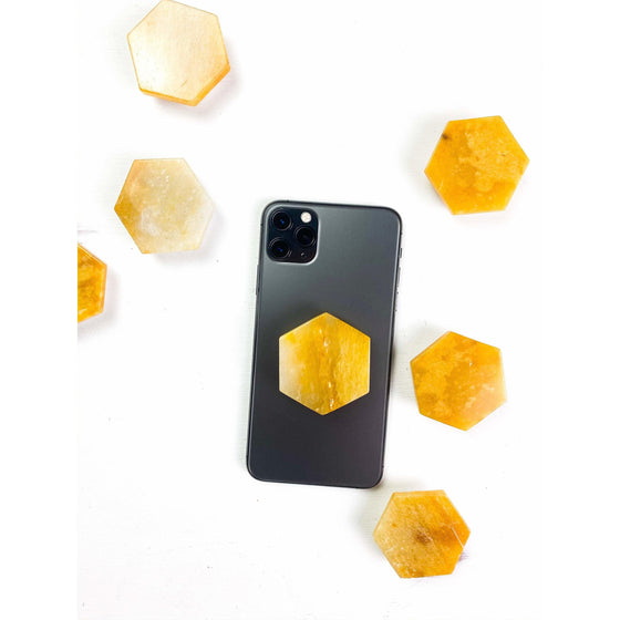 Honey Onyx Hexagon Custom Crystal Phone Stand (Natural Gemstone).