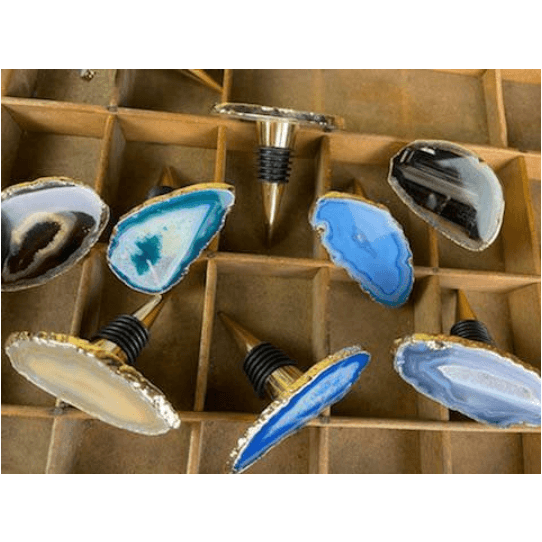 Natural Agate with Gold Rim Wine Cork/Stopper + Aerator | Agate Drink & Barware | Gift Set.