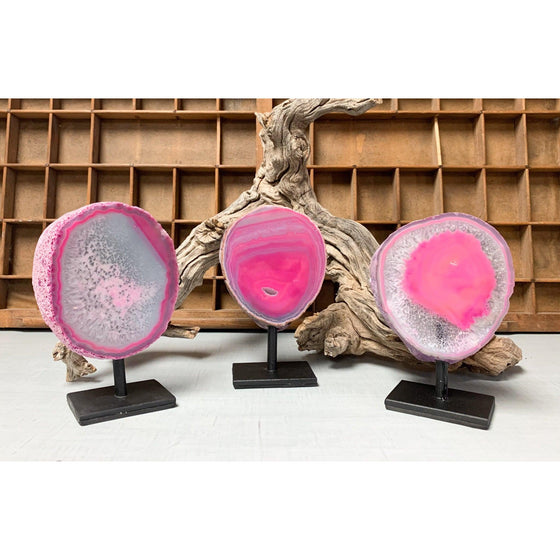 Pink Agate Slab on Metal Stand | Agate Home Decor | Agate on Metal Stand | Great Gift.