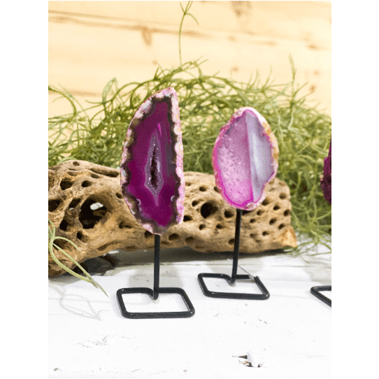 Pink, Purple & Teal Agate on a Pin Stand | Natural Crystal on Metal Stand.
