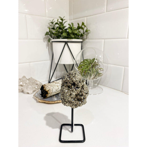 Pyrite on a Pin Stand | Pyrite on a Metal Stand.