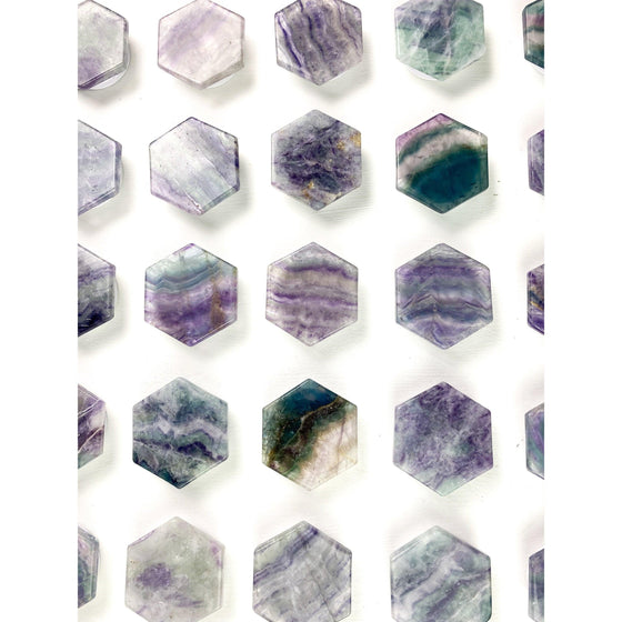 Rainbow Fluorite Hexagon Crystal Phone Stand (Natural Gemstone).