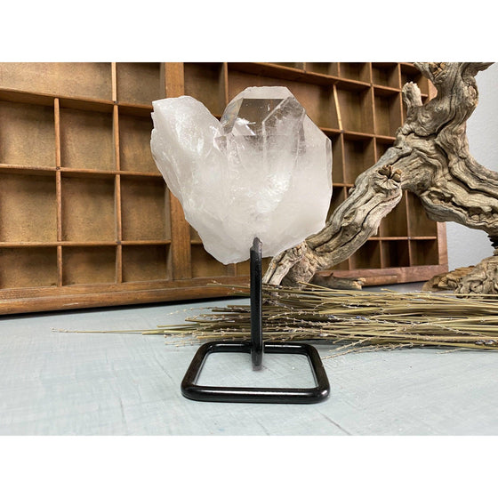 Raw (Cluster) Clear Quartz on a metal stand 1 lb 12 oz | Quartz Cluster in a stand | Clear Quartz | Great gift.