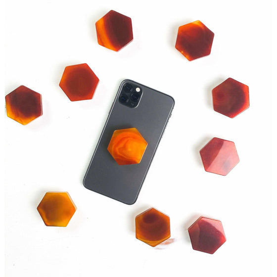 Red Agate Hexagon Crystal Phone Stand (Natural Gemstone).