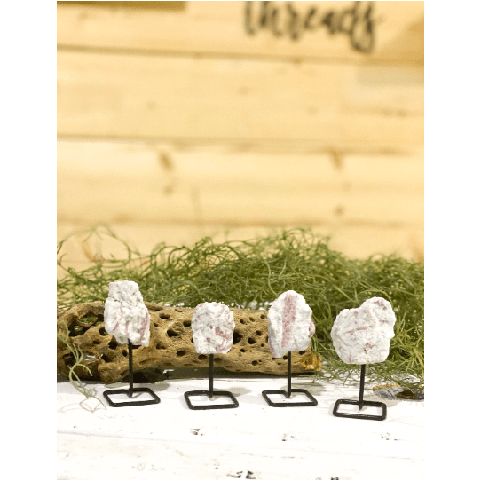 Rough Pink Tourmaline on a Pin Stand | Natural Crystal on Metal Stand.