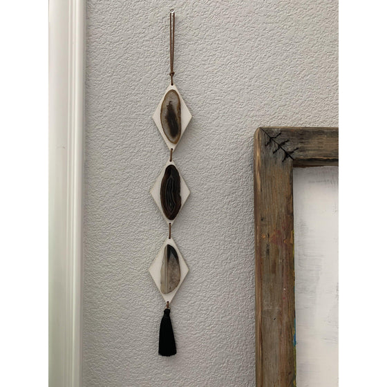 Rustic White Brown and Black Agate Wood Diamond Decor Hanger Crystal Garland.