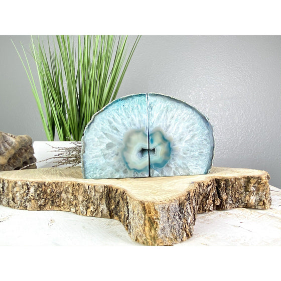 Teal Agate Geode 4 lbs 8oz Bookend | Light Blue Geode Bookend | Crystal Bookend | Great Gift.