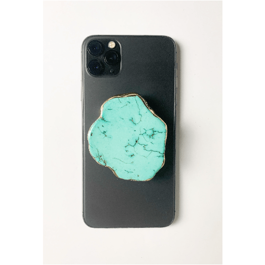 Turquoise Crystal Phone Stand with Gold Rim (Natural Gemstone).
