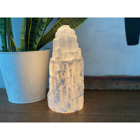 White Selenite Crystal Layered Lamp Decor | Home Decor | Great Gift.